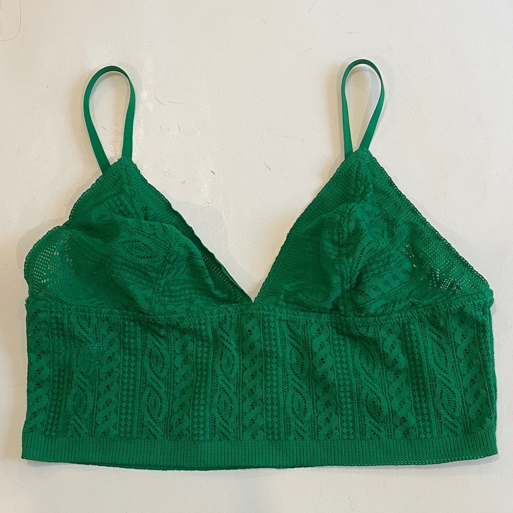 Aerie Cable Lace Longline Bralette Size Medium Emerald Green - Picture 6 of 11